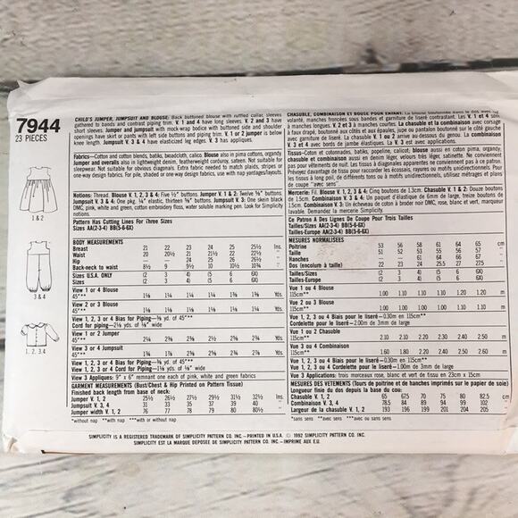 Vintage Simplicity 7944 Sewing Pattern Smock Dress Jumper Blouse Sz AA 2-4 - Picture 7 of 11